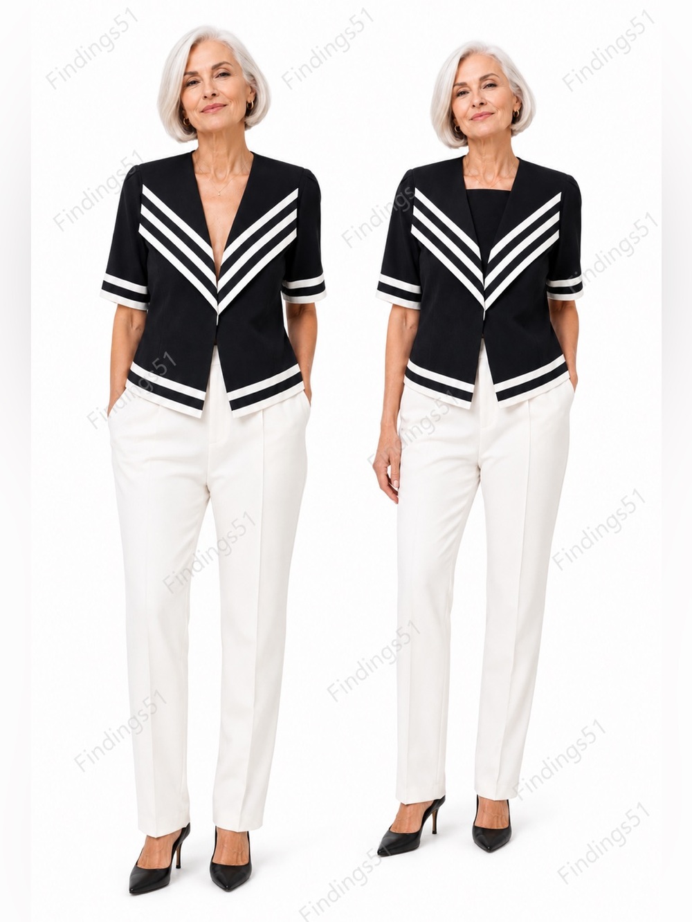 JOSEPH RIBKOFF Vintage Black White Short Sleeve Blazer Shoulder Pads Sz 16